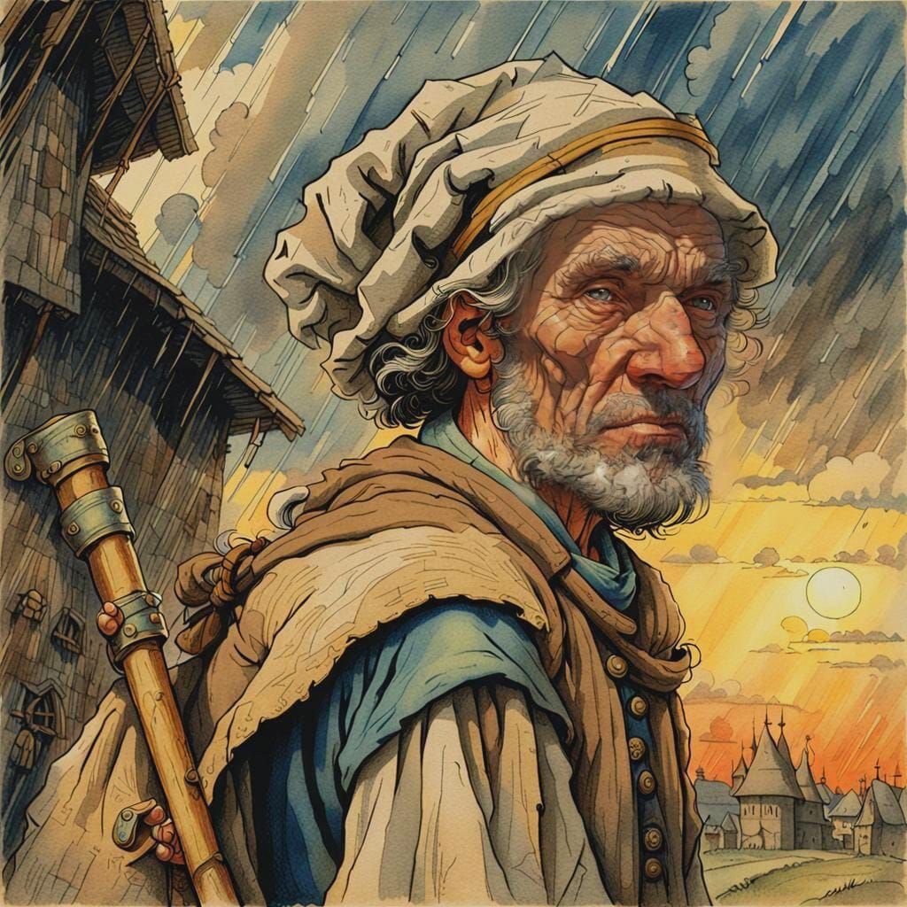 Medieval Peasant Preparing for a Journey