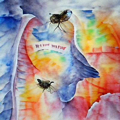 Housefly in Flight: Watercolor Painting