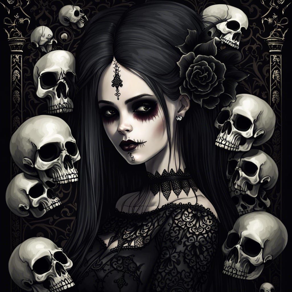 Gothic Girl with Skulls in Digital Art