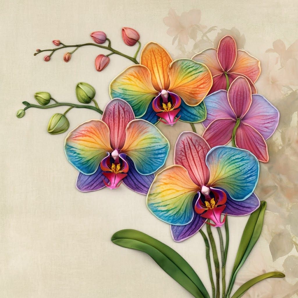 Rainbow Silk Butterfly Orchids: Asian Botanical Art