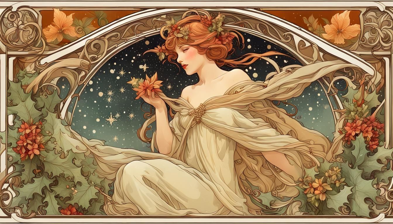 Christmas Postcard in Art Nouveau Style