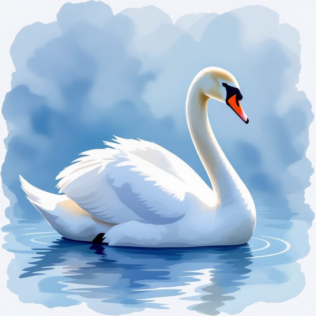 Ethereal Swan Watercolor Painting with Soft Colors
