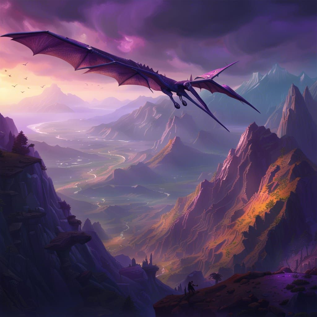 Pterosaurs Fly Over Mountains: Dark Fantasy Concept Art