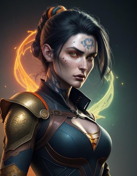 girl face portrait dragon tattoo detailed full body concept beautiful matte painting of a beautiful cowgirl with a beaut...