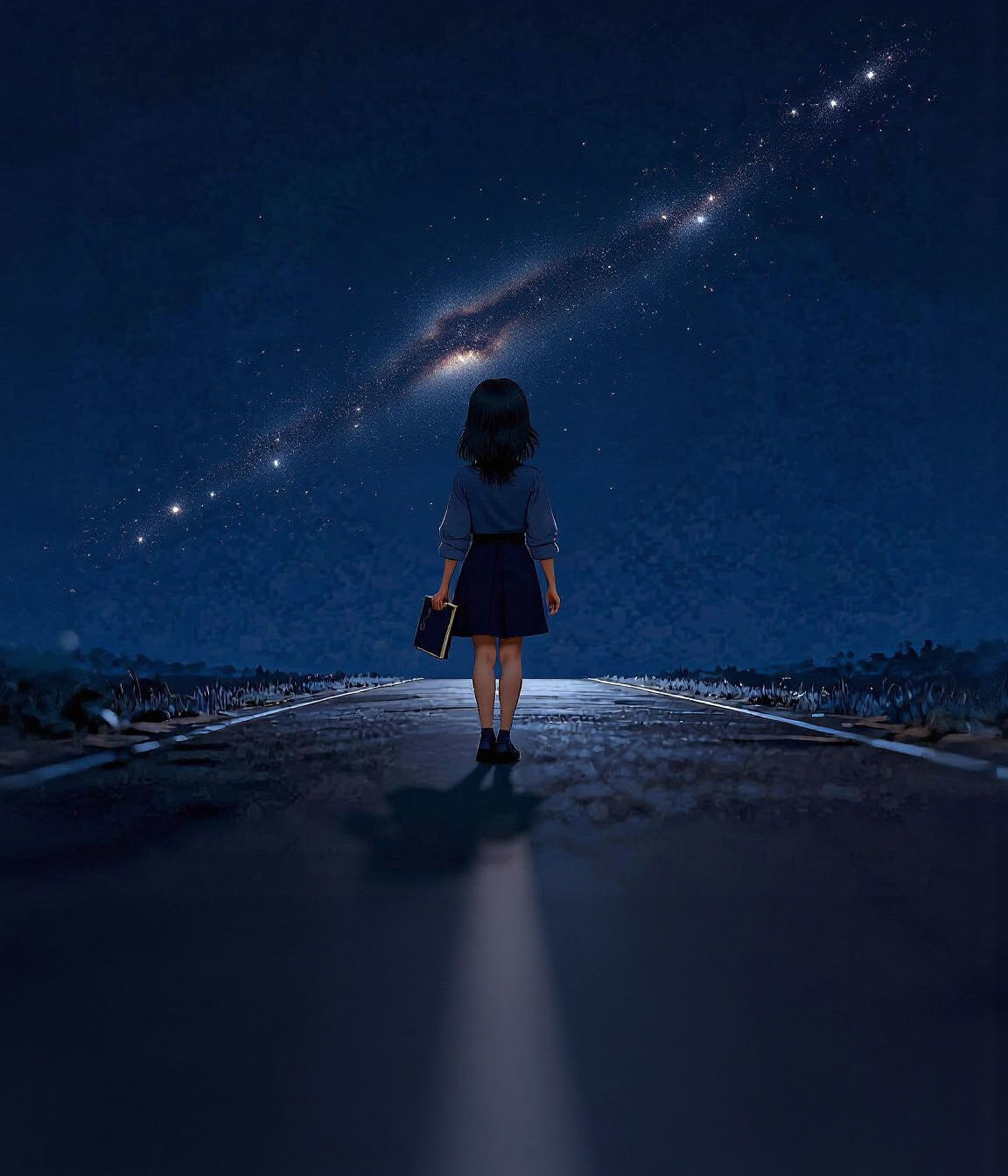 Solitary Figure Under Full Moon, Contemplative Journey