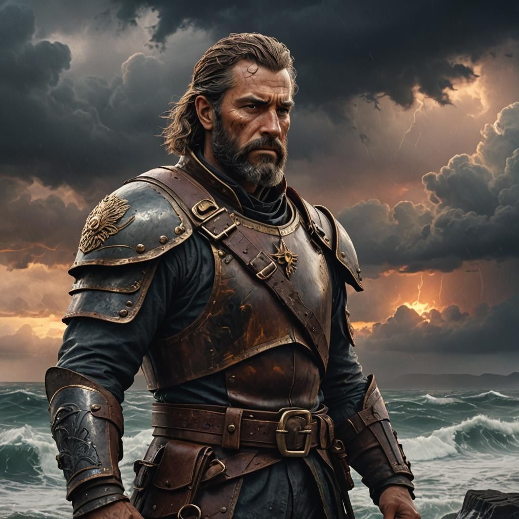 Captain Drake at the Tempest's Edge: Epic Fantasy Art