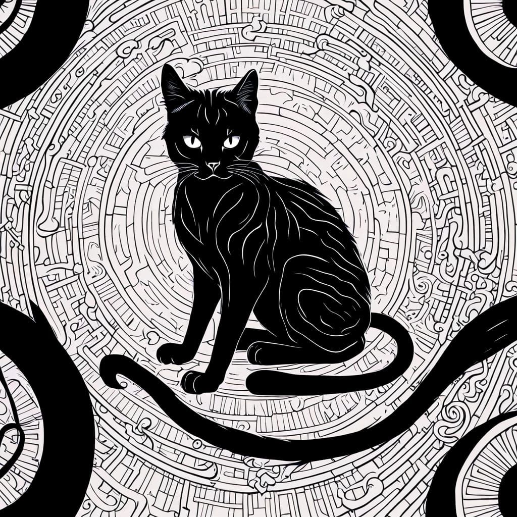Naive Art Black Cat with Intense Gaze and Sharp Claws