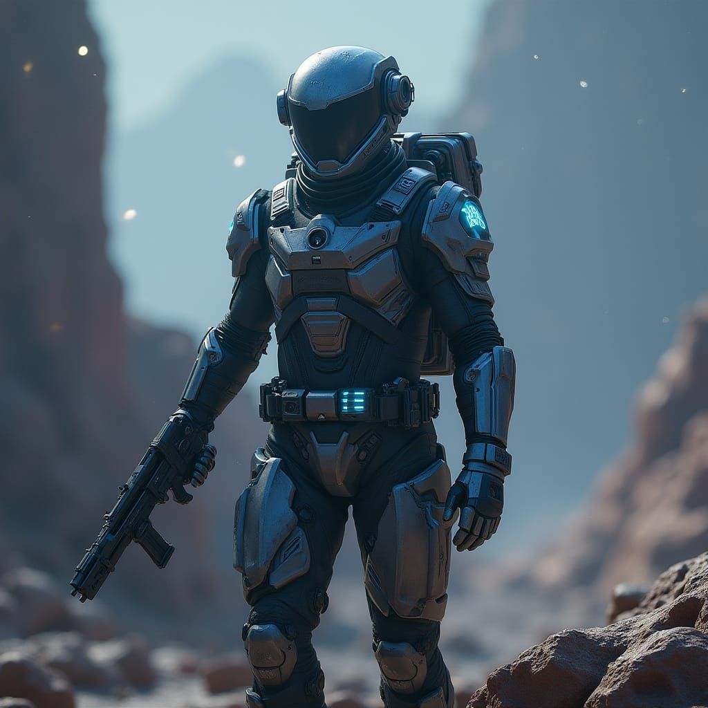 Galactic Ranger on Frontier Outpost in Dark Fantasy Style