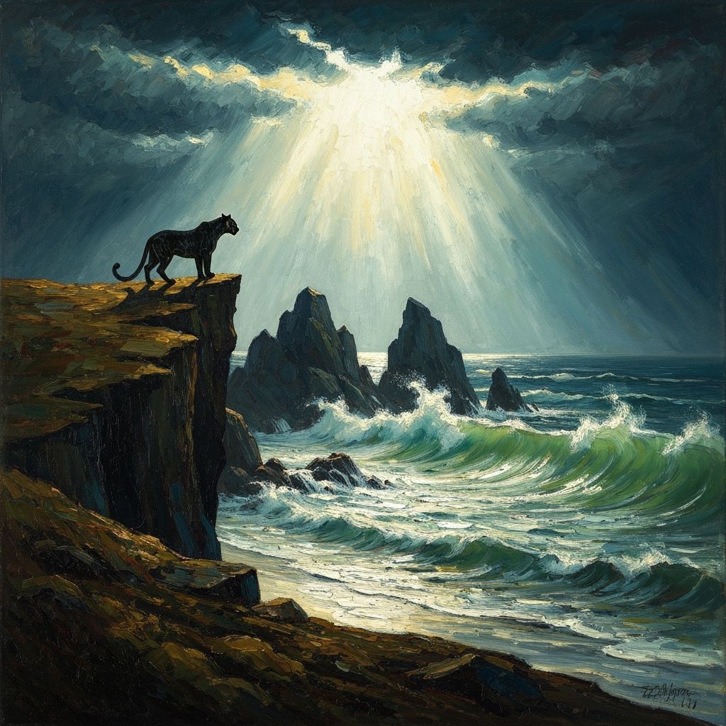 Panther Overlooking Stormy Sea in Expressionist Style