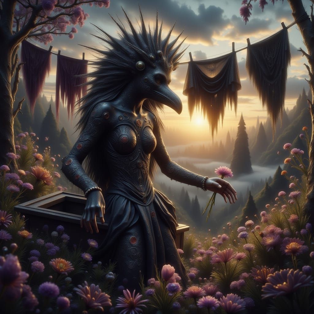 Steampunk Funeral: Woman and Mystical Clothesline