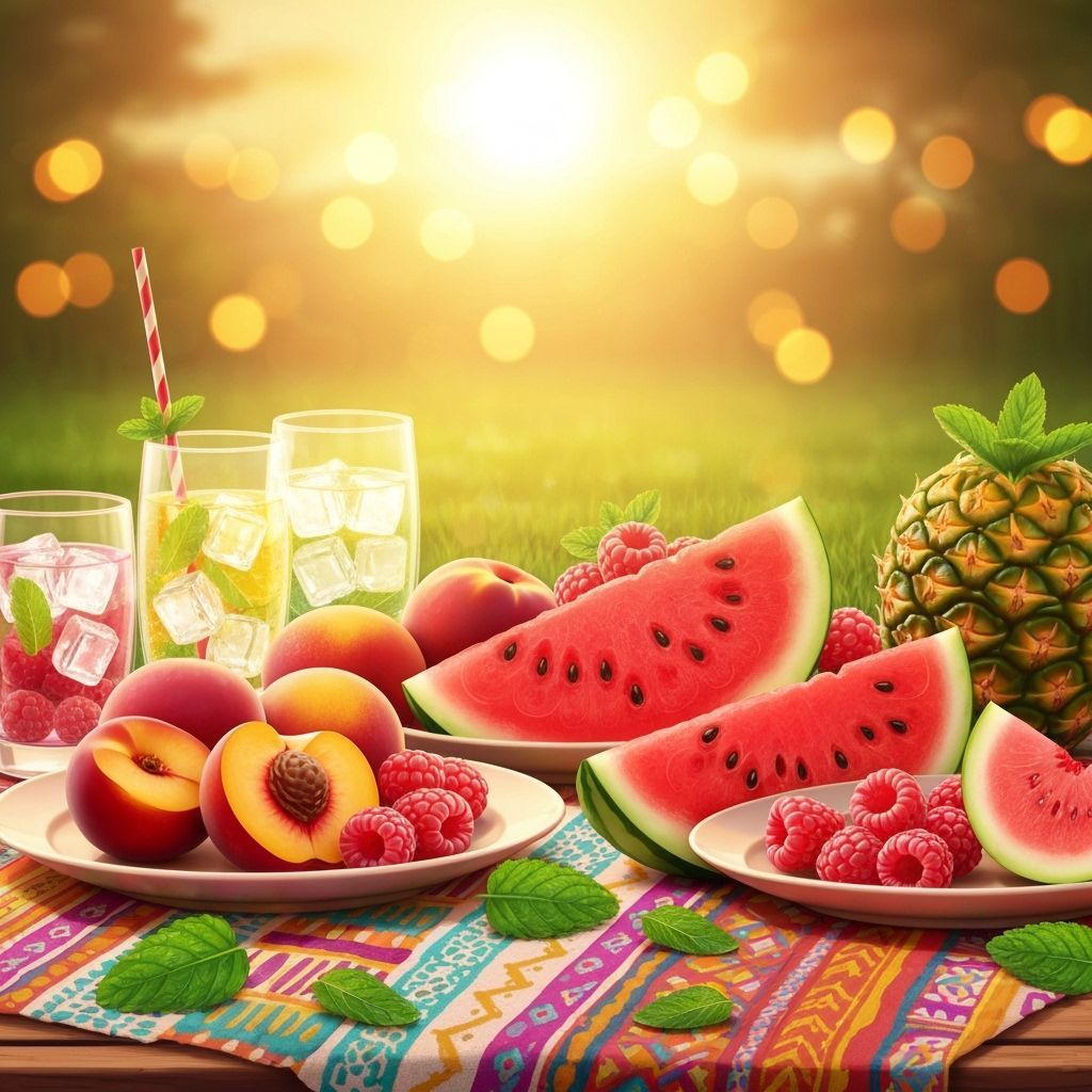Summer Fruit Feast on a Sunlit Picnic Table