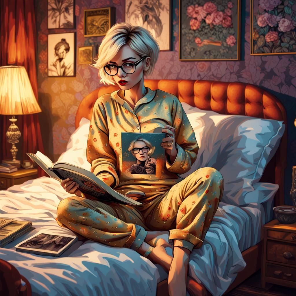 Rebel Woman Reading in Bed: Digital Pop Art
