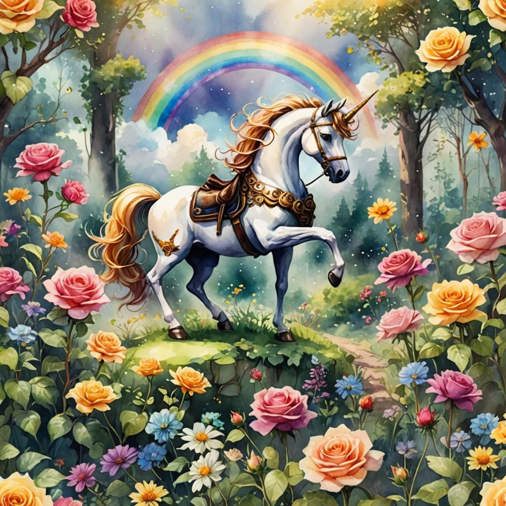 Steampunk Unicorn in Secret Rose Garden