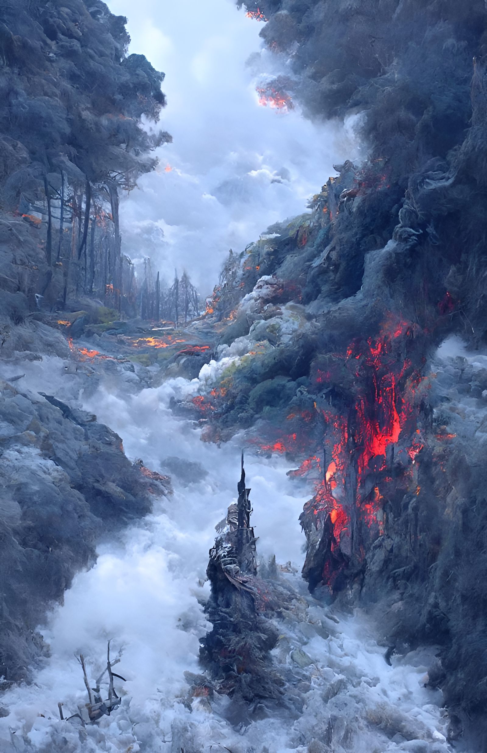 Inferno: Mountain Forest Fire in Hyperrealism