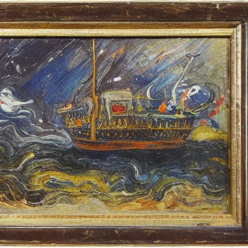 Crystal Ship Still Life in Expressionist Style