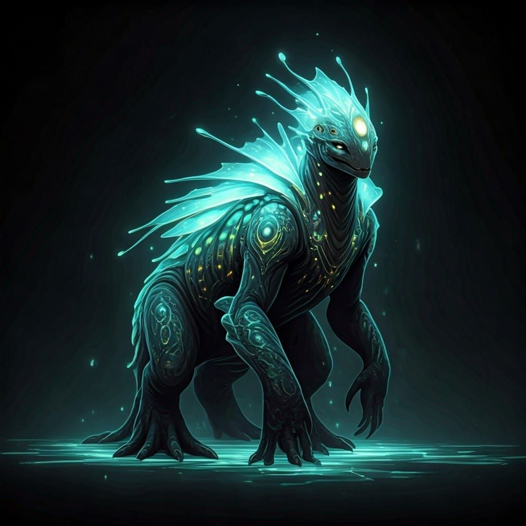 Ethereal Bioluminescent Creature Illuminates a Ripple of Emb...