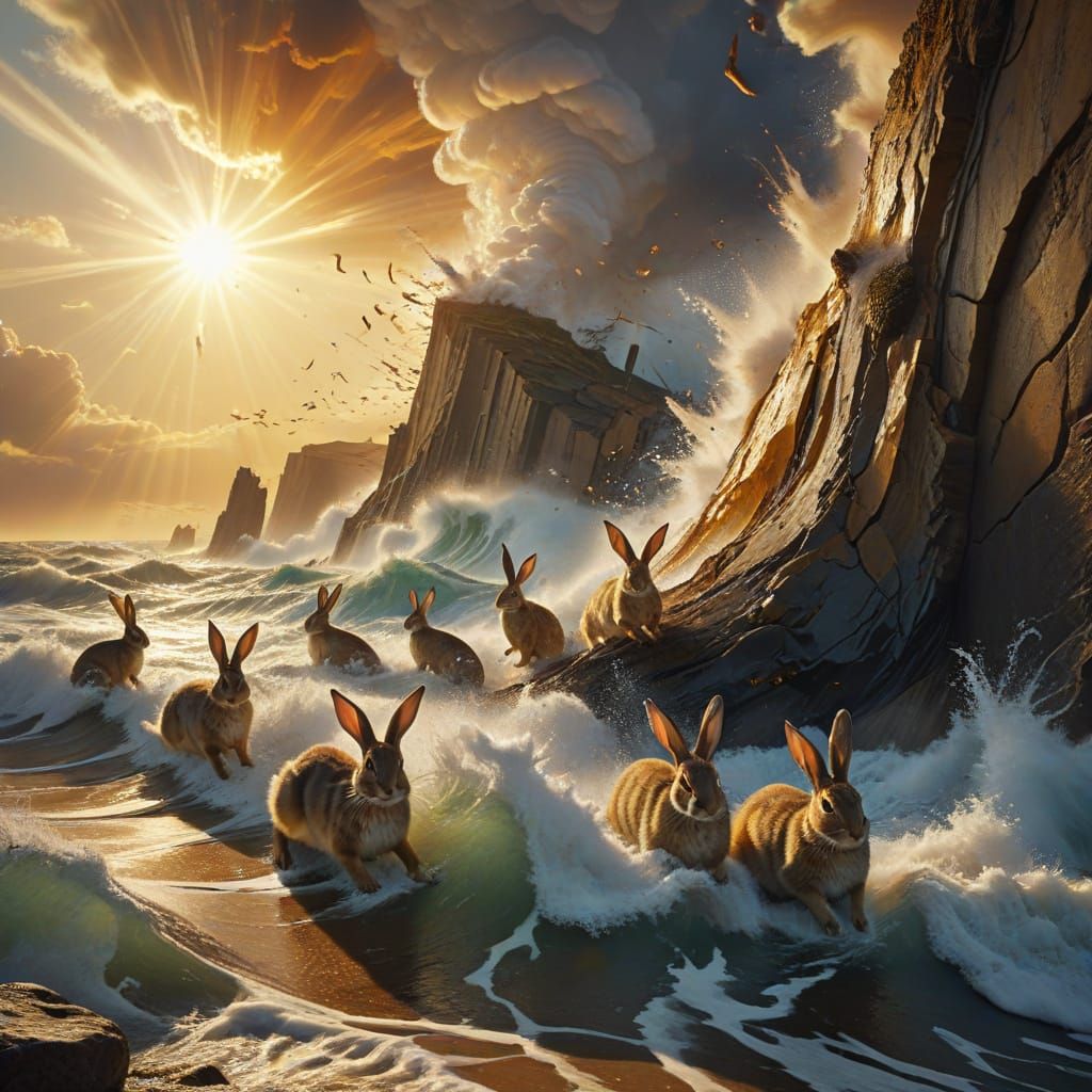 Surreal Rabbits Flee Tsunami and Earthquake