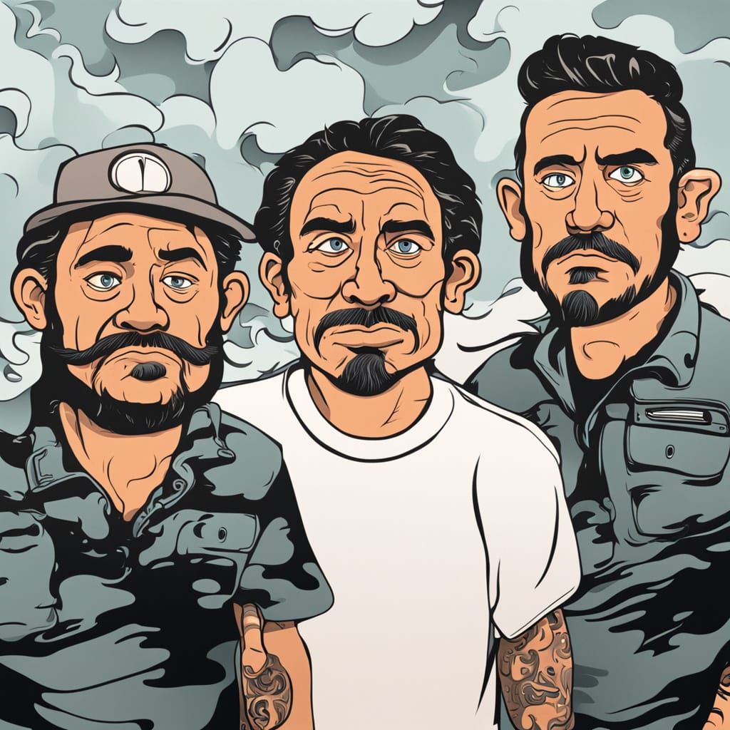 Caricature Art of Faces in a Blue Car