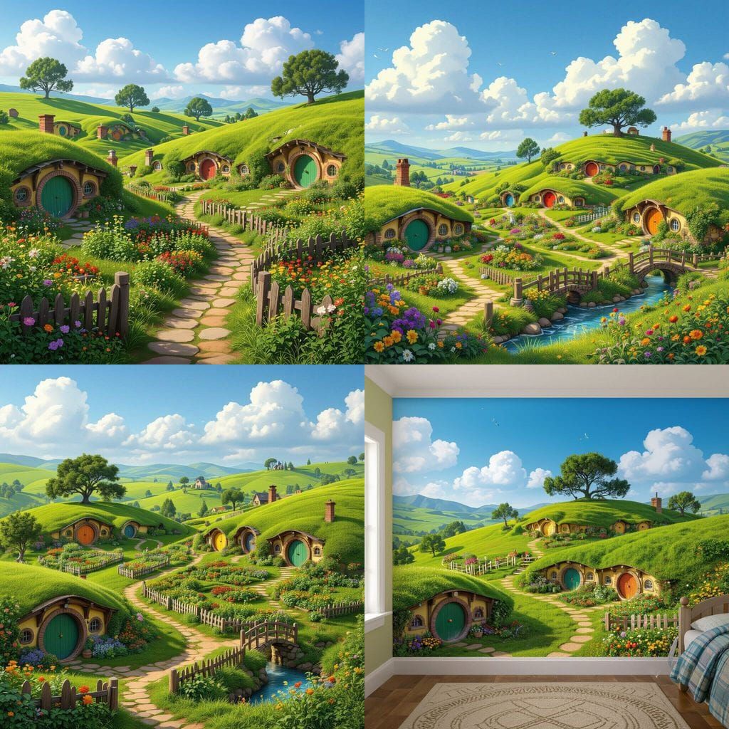 Idyllic Hobbiton Summer Day Digital Painting