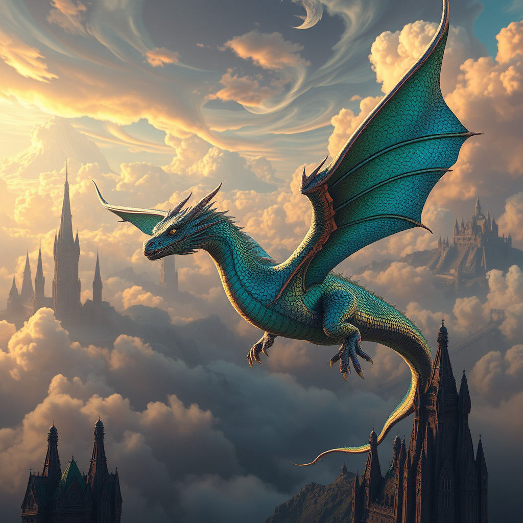 Majestic Dragon in Mystical Realm: Digital Art