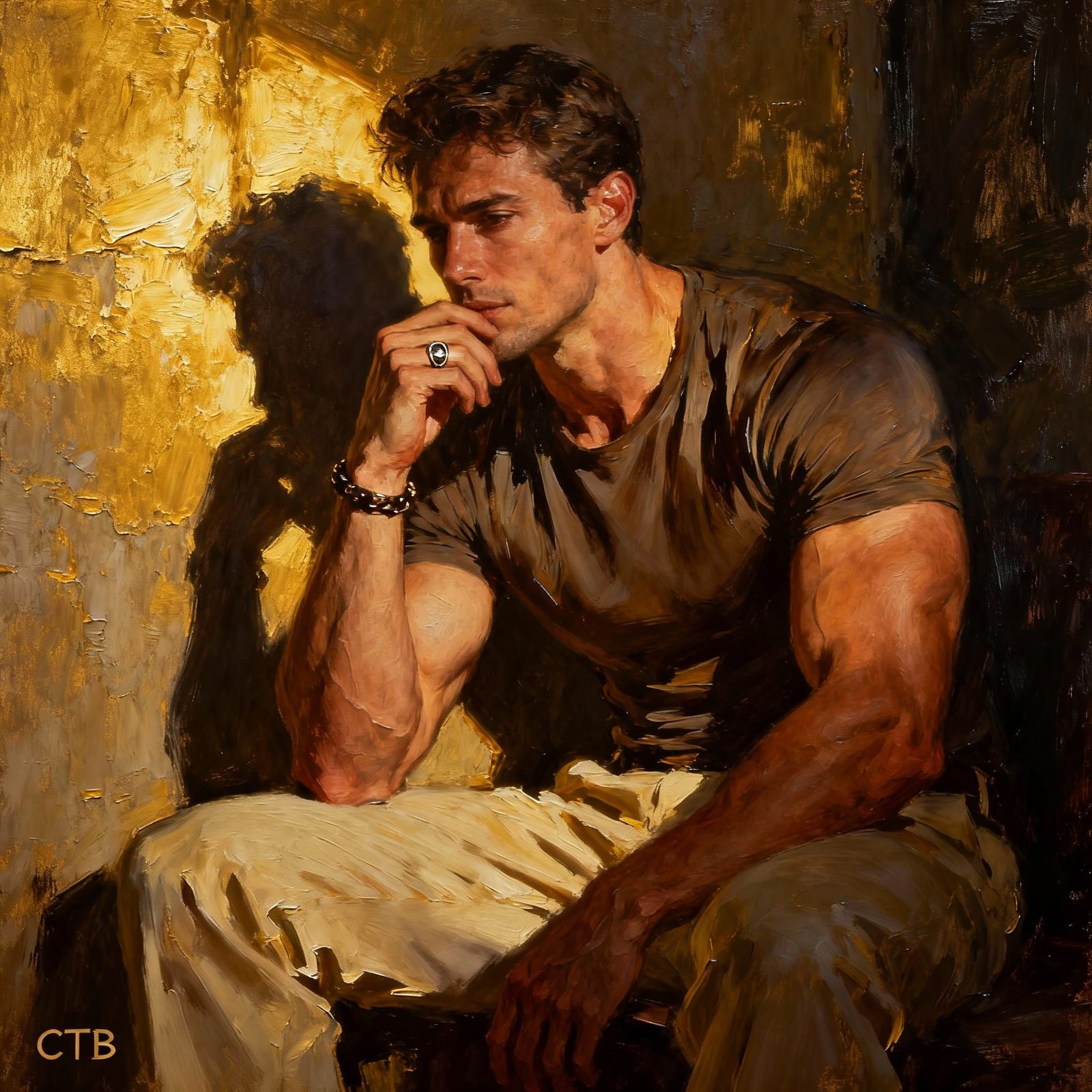 Man in Dramatic Chiaroscuro Lighting, Impasto Style