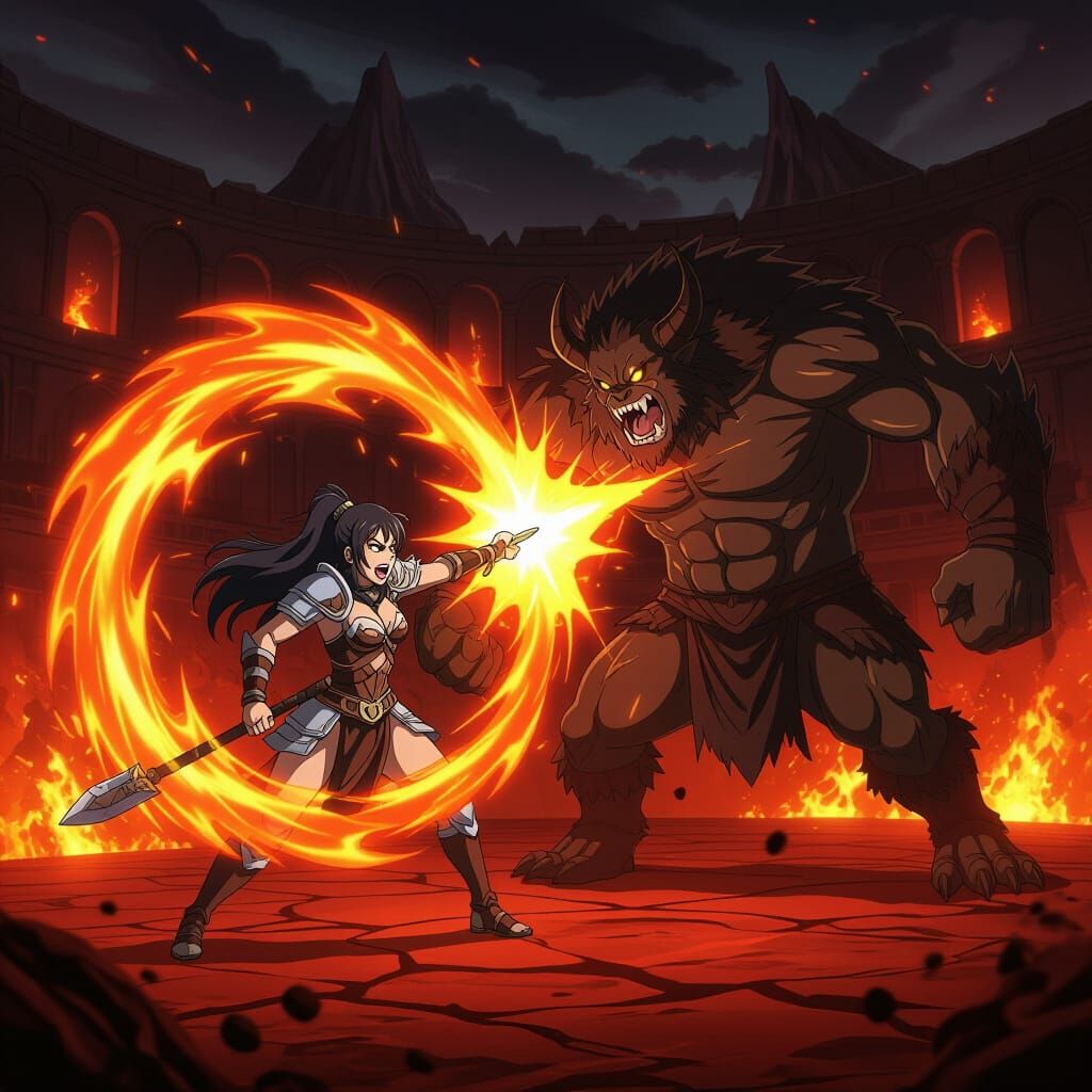 Barbarian Warrioress Unleashes Fiery Aura Attack