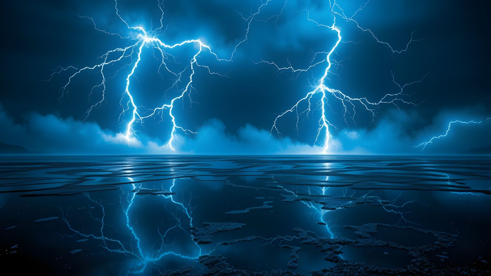 Cosmic Lightning Storm Mirrored Landscape: Photorealistic Fa...
