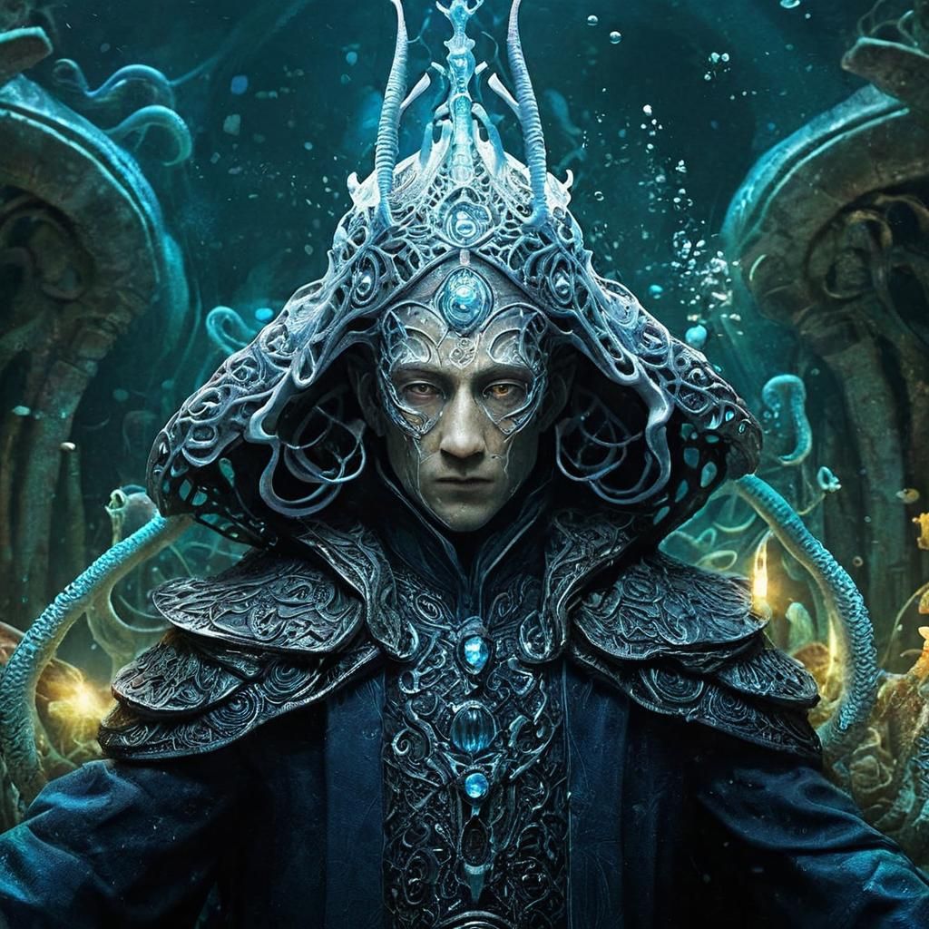 Squid Wizard in Art Nouveau Underwater Chamber