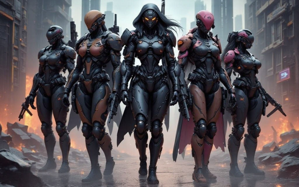 Elite Cyborg Squad Recon in Cyberpunk War Zone