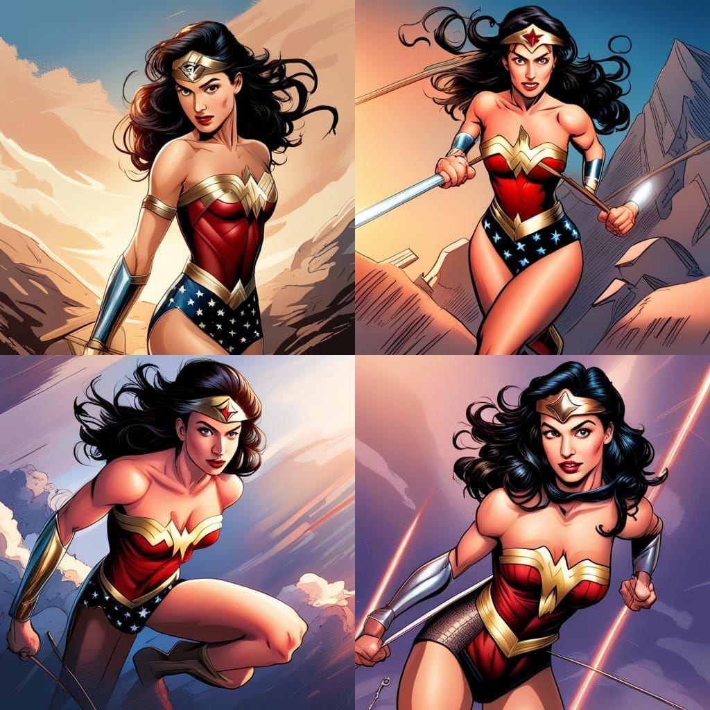 Wonder Woman in Retro Comic Book Style