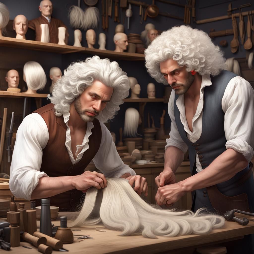 Colonial Wigmaker's Shop, 1700s Portrait