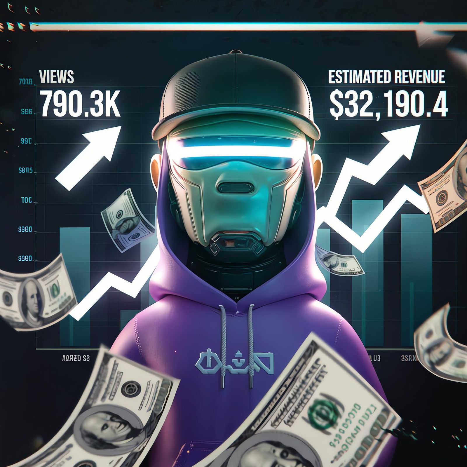 Futuristic Avatar with Financial Growth Chart