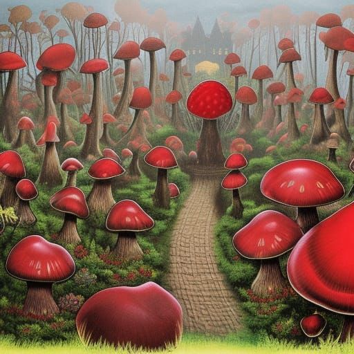 Crimson Rose Mushroom Cottage in Gothic Victorian Style