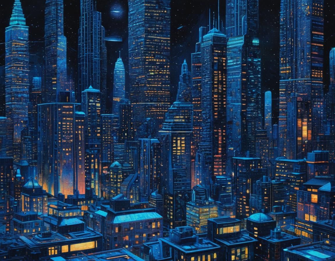 Neon Dreams: A Pointillist Perspective of Futuristic City Li...