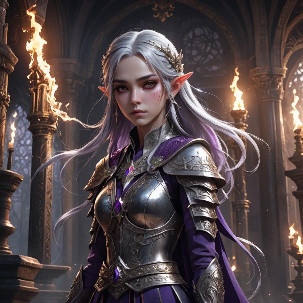 Priest Elf in Ornate Temple: 3D Anime Art