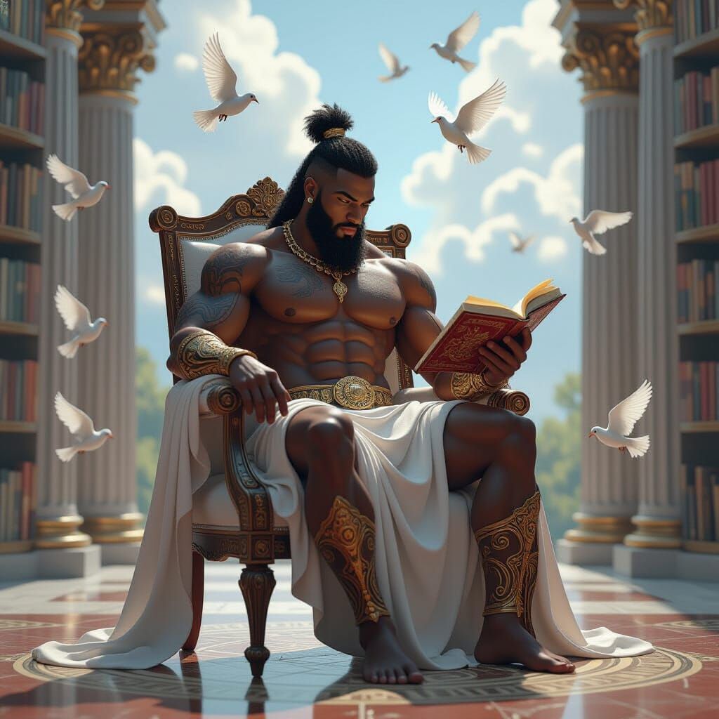 Zeus Merman Reading in Mount Olympus Library