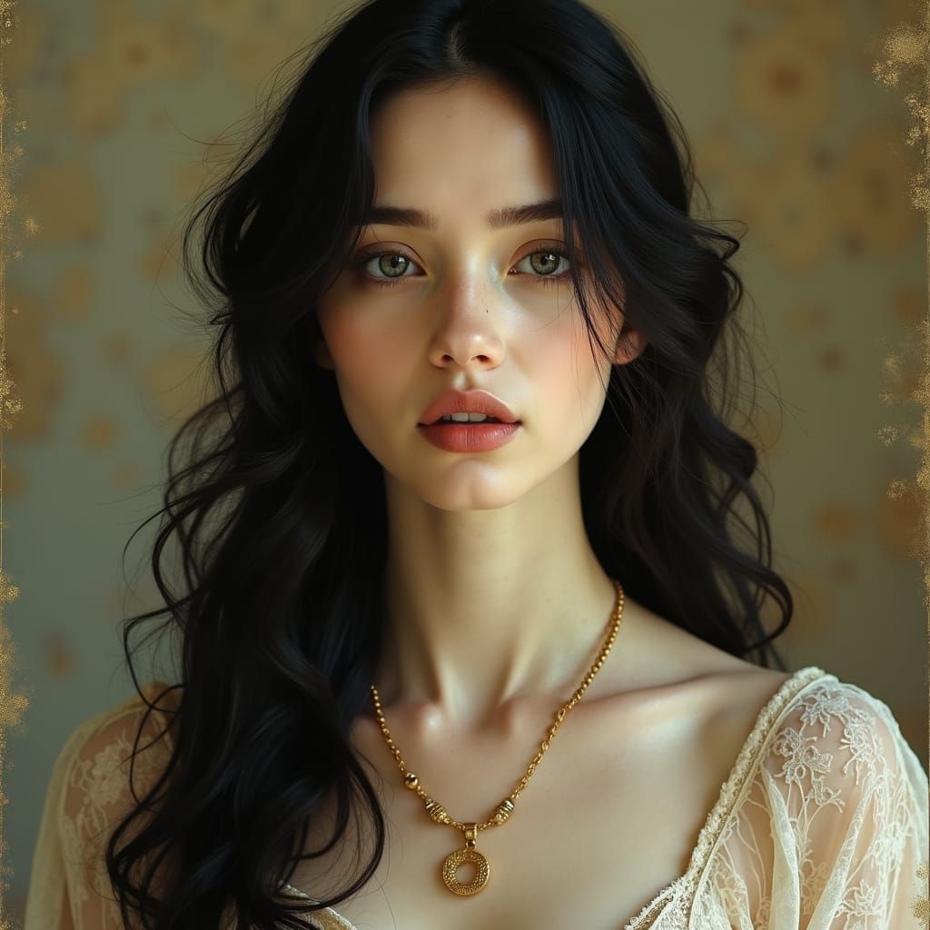 Elegant Woman in Pre-Raphaelite Style Portrait