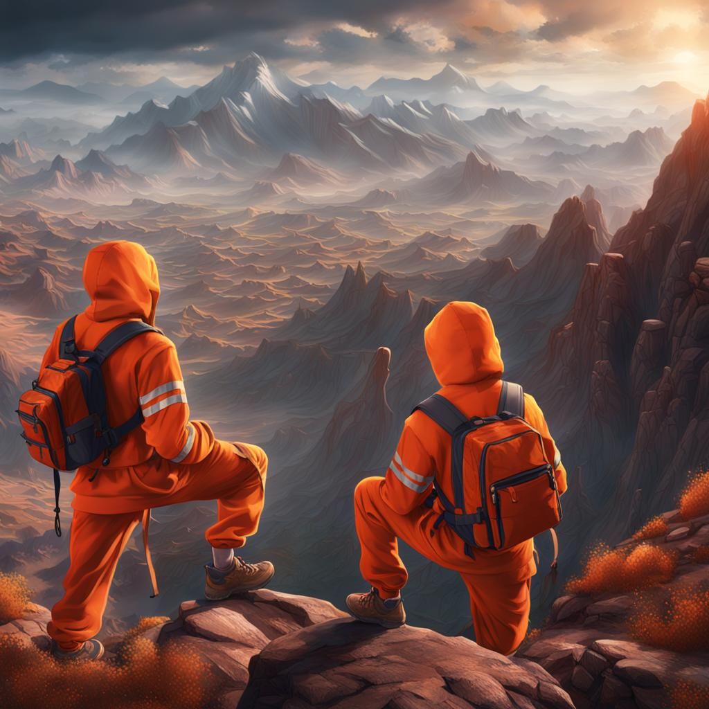 Teenagers' Escape: A Matte Painting of Mountain Descent