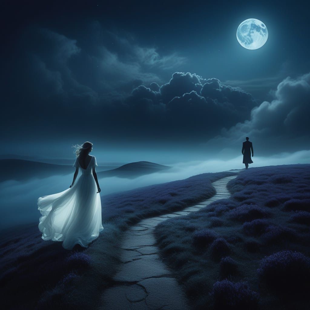 Ethereal Figure Enters Mystical Night in Surrealist Style