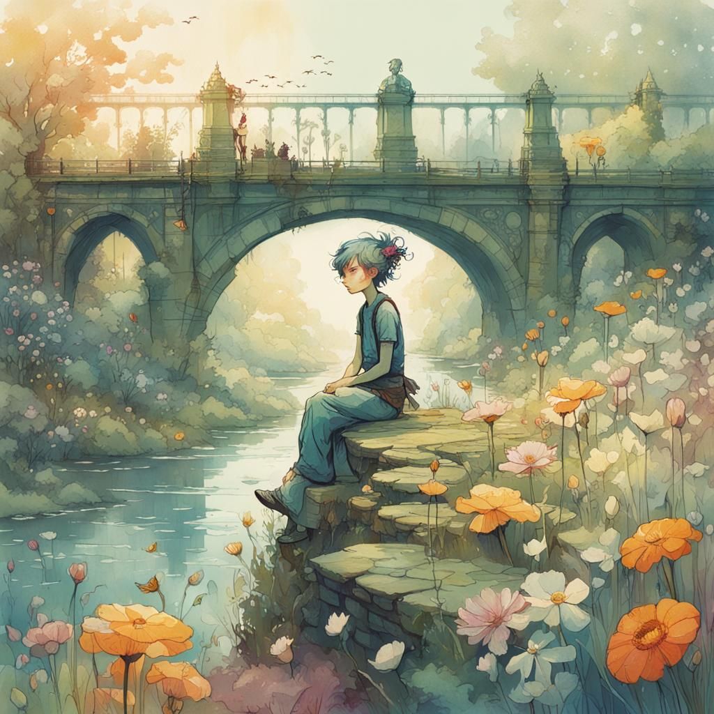 Pixie Portrait with Flowers in Solarpunk Style