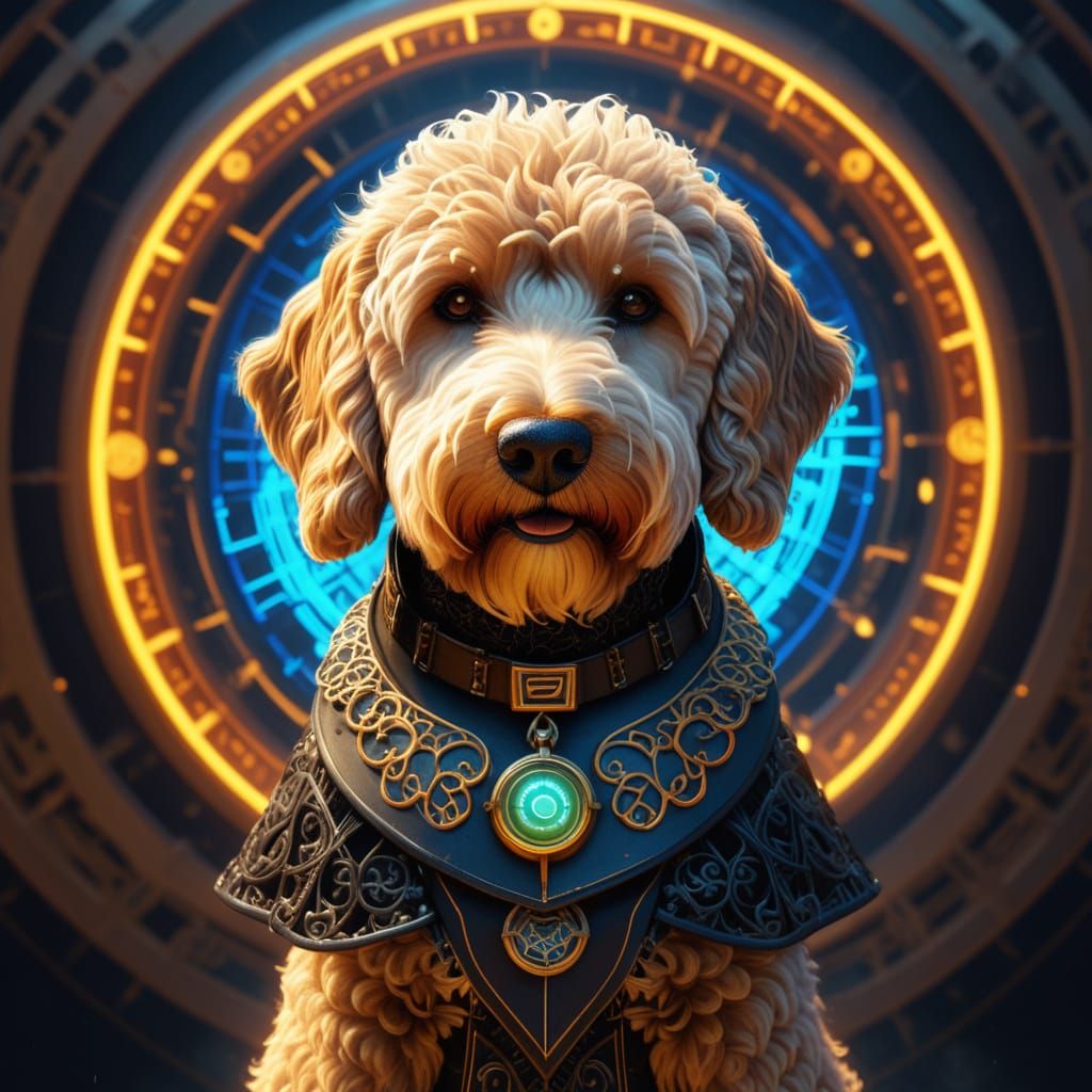 Gothic Goldendoodle Pinup in Pop Art Style