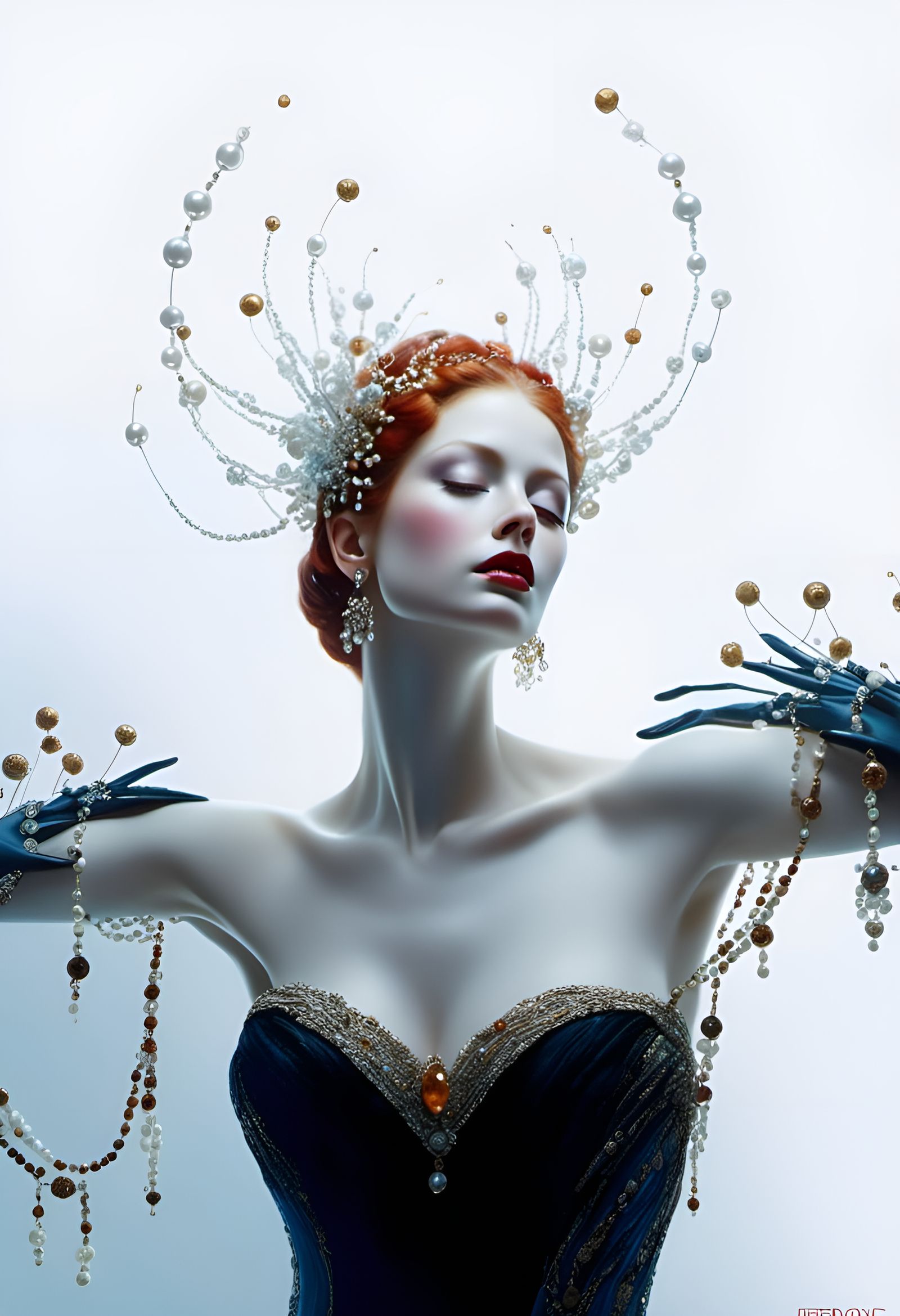 Luminescent Mountain Deity in Cosmic Fairytale Gown