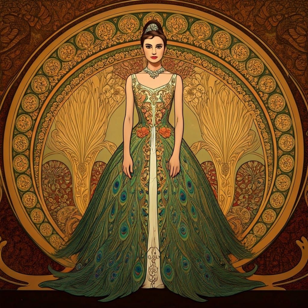 Art Nouveau Audrey Hepburn in Luxurious Boudoir