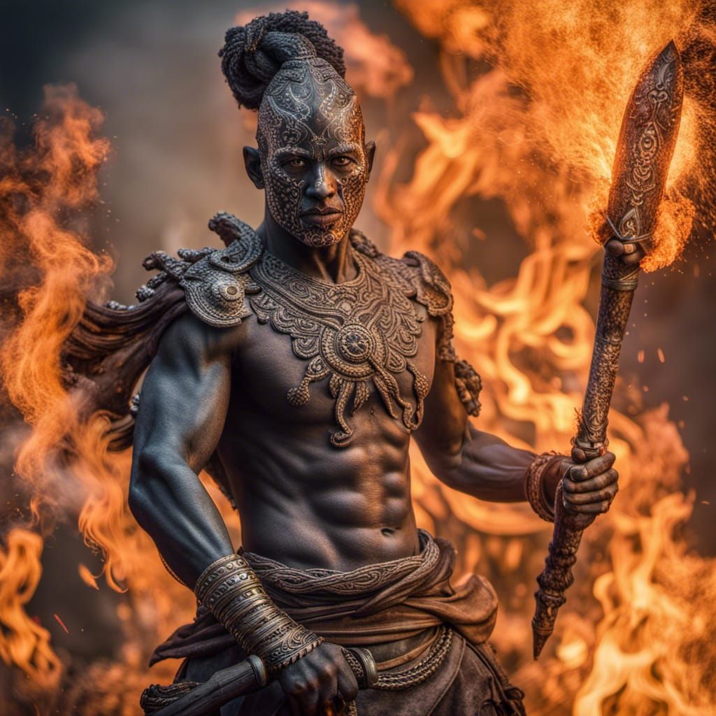 Fiery Samurai Genasi Portrait in a Hyperrealistic Style