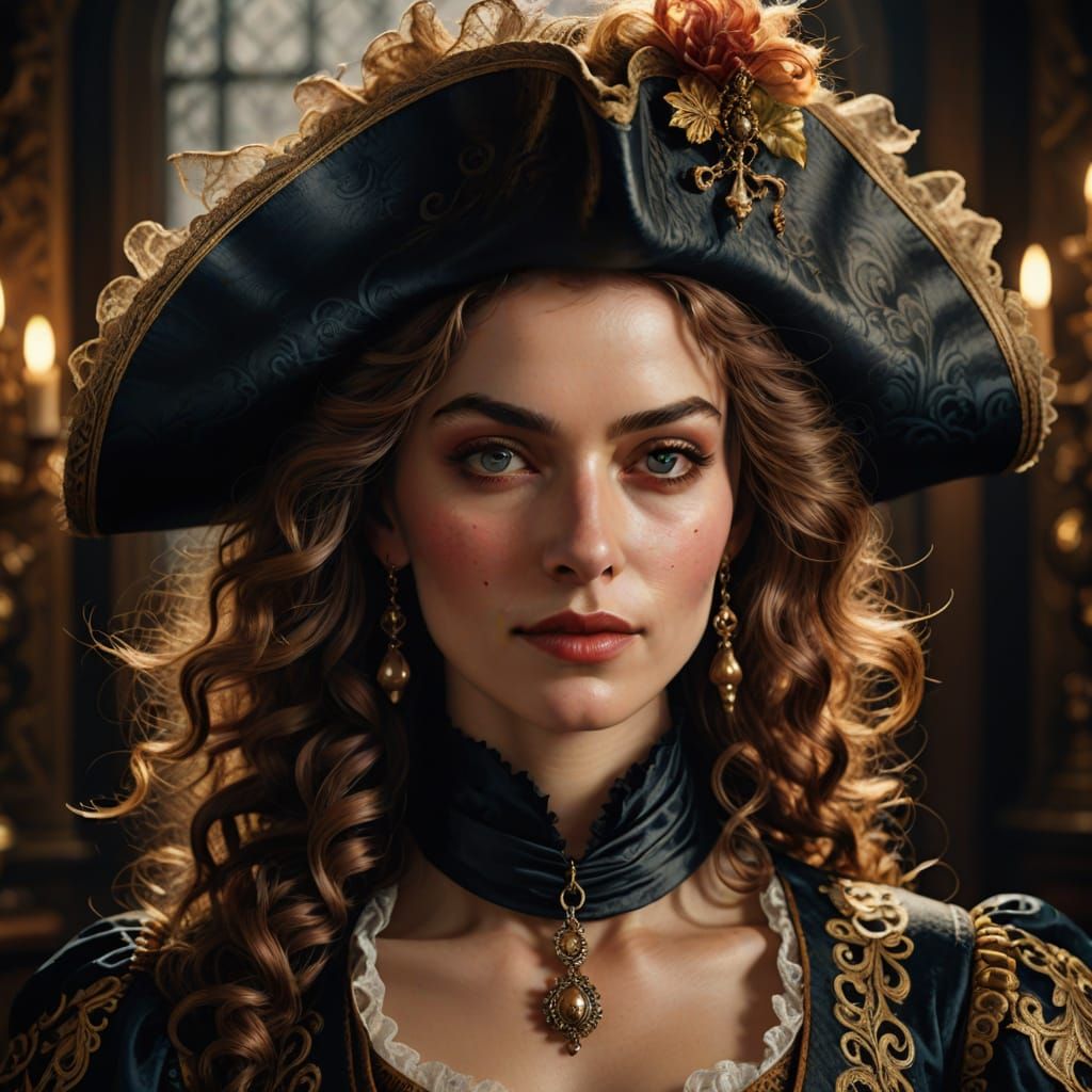 Baroque Digital Portrait of a Pirate Maiden
