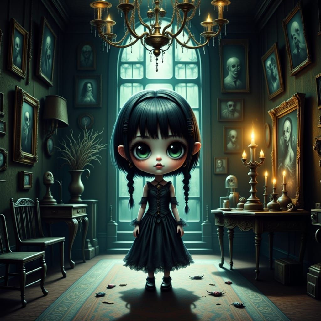 Spooky Chibi Girl in Haunted Mansion