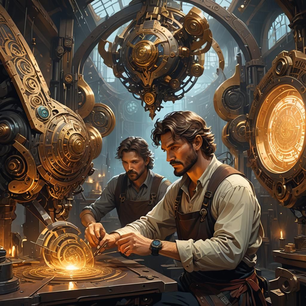 Man Crafts Interdimensional Device in Futuristic Workshop