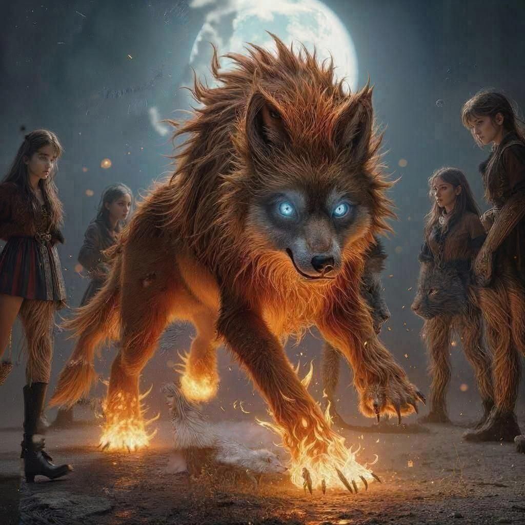 Fiery Red Direwolf in Training Ring: Dark Fantasy Art