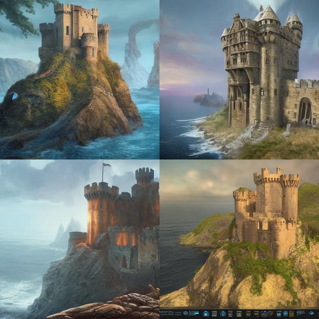 Norman Castle on Cliff: Detailed Fantasy Matte Painting