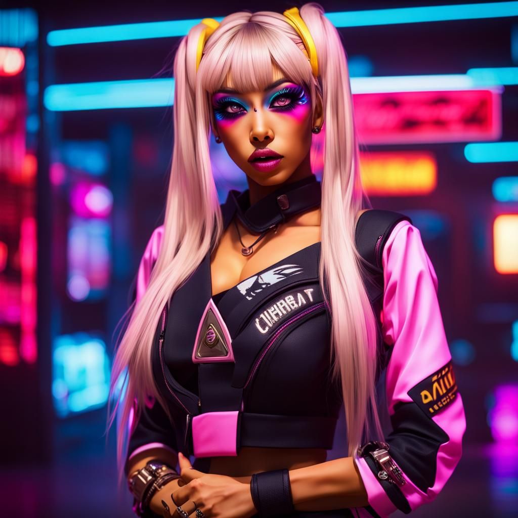 Japanese Gyaru Girl in Cyberpunk Style